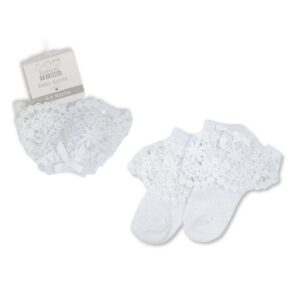 Baby Cotton Lace Socks With Bow - White (0-18 Months)