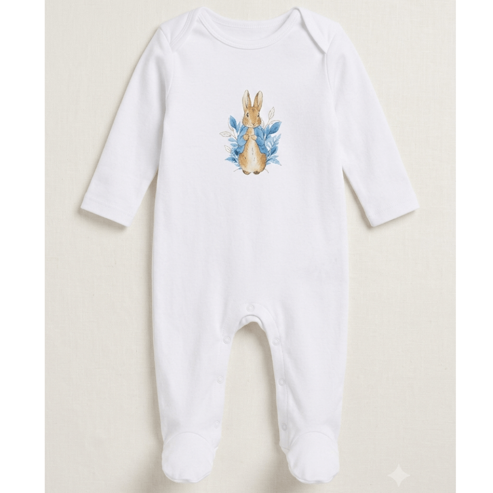 Baby All In One Sleepsuit- Blue Bunny Rabbit Baby All In One Sleepsuit- Blue Bunny Rabbit