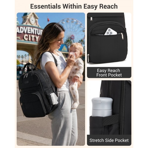 Kono 2in1 Nappy Changing Backpack Set, Large Capacity Diaper Bag With Changing Mat - Black Kono 2in1 Nappy Changing Backpack Set, Large Capacity Diaper Bag With Changing Mat - Black