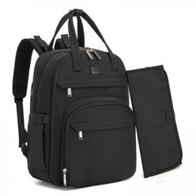 Kono 2in1 Nappy Changing Backpack Set, Large Capacity Diaper Bag With Changing Mat – Black