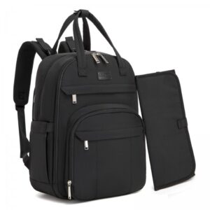 Kono 2in1 Nappy Changing Backpack Set, Large Capacity Diaper Bag With Changing Mat - Black