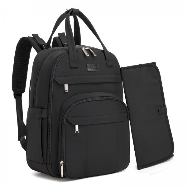 Kono 2in1 Nappy Changing Backpack Set, Large Capacity Diaper Bag With Changing Mat - Black Kono 2in1 Nappy Changing Backpack Set, Large Capacity Diaper Bag With Changing Mat - Black
