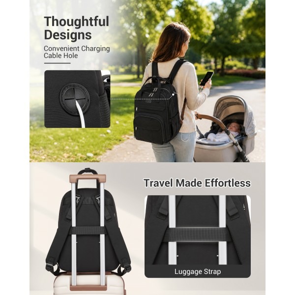 Kono 2in1 Nappy Changing Backpack Set, Large Capacity Diaper Bag With Changing Mat - Black Kono 2in1 Nappy Changing Backpack Set, Large Capacity Diaper Bag With Changing Mat - Black