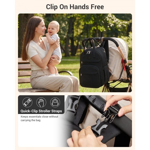 Kono 2in1 Nappy Changing Backpack Set, Large Capacity Diaper Bag With Changing Mat - Black Kono 2in1 Nappy Changing Backpack Set, Large Capacity Diaper Bag With Changing Mat - Black