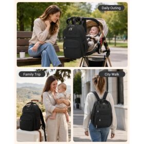 Kono 2in1 Nappy Changing Backpack Set, Large Capacity Diaper Bag With Changing Mat – Black