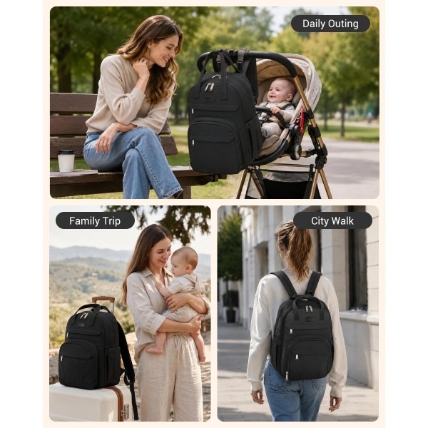 Kono 2in1 Nappy Changing Backpack Set, Large Capacity Diaper Bag With Changing Mat - Black Kono 2in1 Nappy Changing Backpack Set, Large Capacity Diaper Bag With Changing Mat - Black