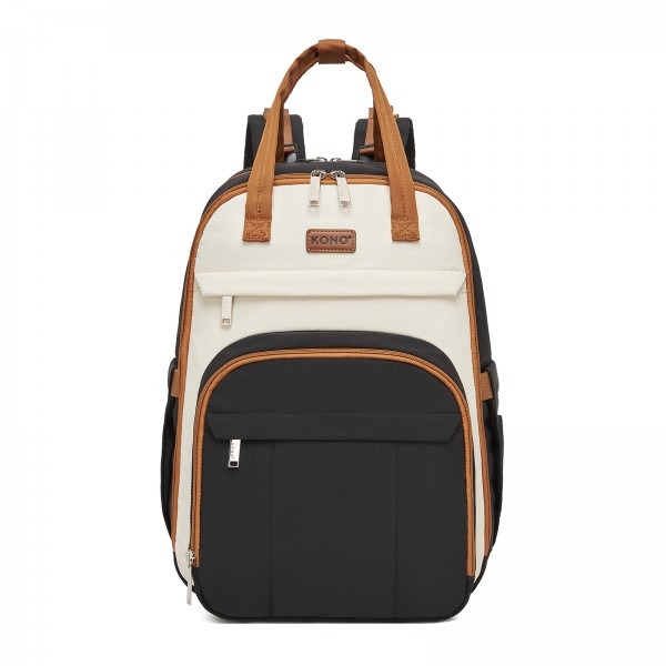 Kono 2in1 Nappy Changing Backpack With Changing Mat – Black & Beige Kono 2in1 Nappy Changing Backpack With Changing Mat – Black & Beige