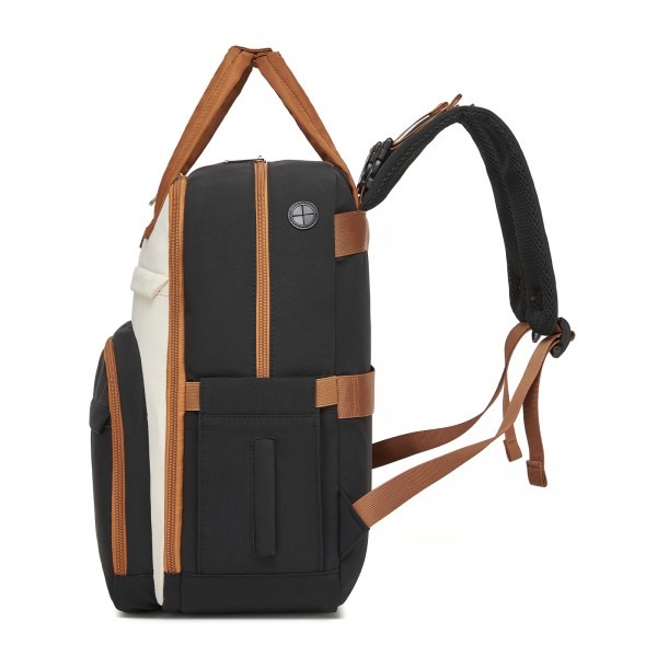 Kono 2in1 Nappy Changing Backpack With Changing Mat – Black & Beige Kono 2in1 Nappy Changing Backpack With Changing Mat – Black & Beige