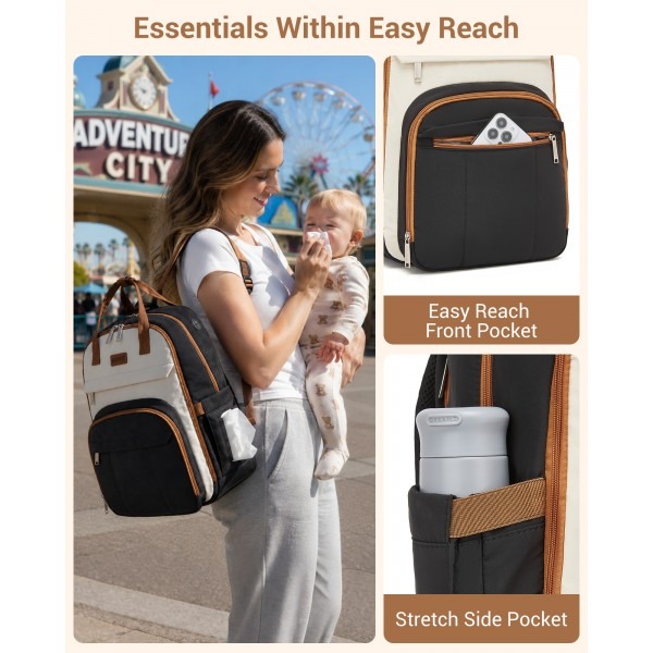 Kono 2in1 Nappy Changing Backpack With Changing Mat – Black & Beige Kono 2in1 Nappy Changing Backpack With Changing Mat – Black & Beige