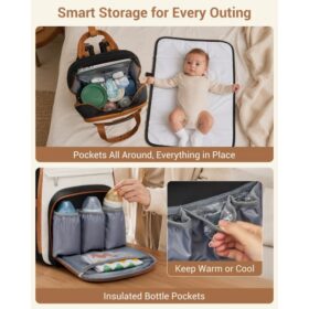 Kono 2in1 Nappy Changing Backpack With Changing Mat – Black & Beige