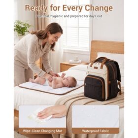 Kono 2in1 Nappy Changing Backpack With Changing Mat – Black & Beige
