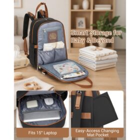 Kono 2in1 Nappy Changing Backpack With Changing Mat – Black & Beige