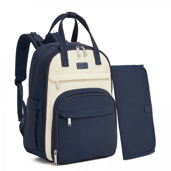 Kono 2in1 Nappy Changing Backpack With Changing Mat – Navy & Beige Kono 2in1 Nappy Changing Backpack With Changing Mat – Navy & Beige