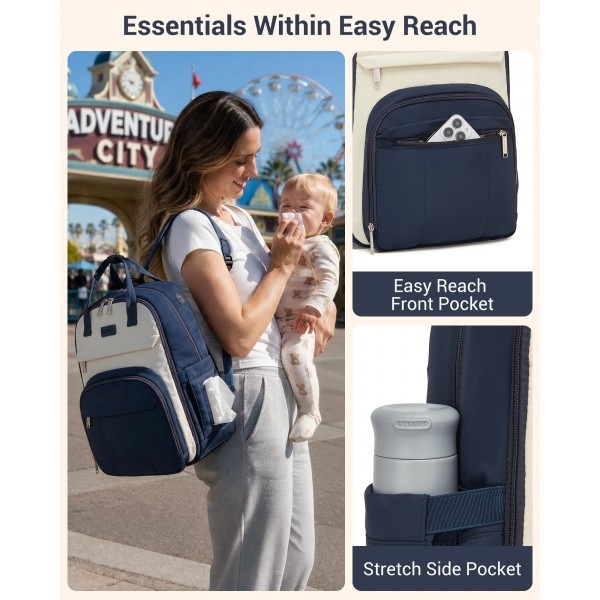 Kono 2in1 Nappy Changing Backpack With Changing Mat – Navy & Beige Kono 2in1 Nappy Changing Backpack With Changing Mat – Navy & Beige
