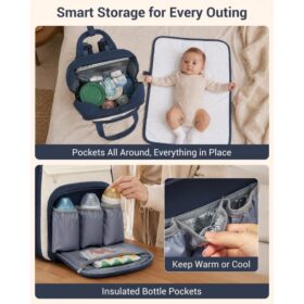 Kono 2in1 Nappy Changing Backpack With Changing Mat – Navy & Beige
