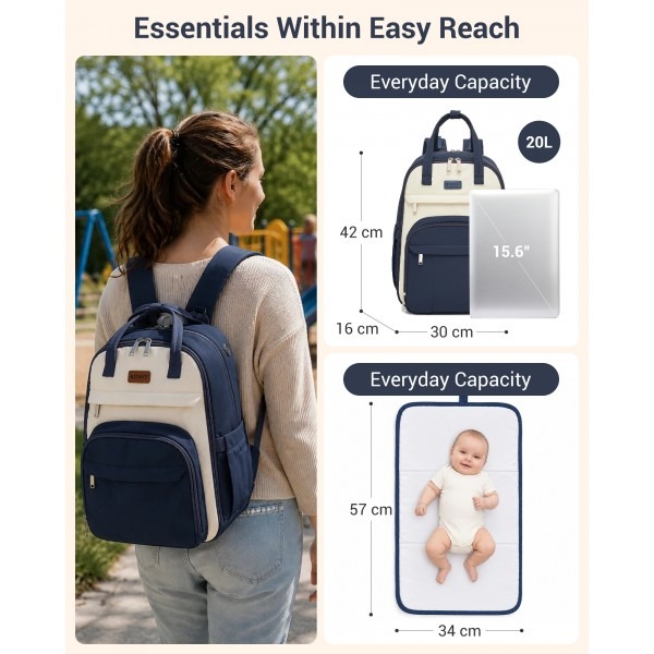 Kono 2in1 Nappy Changing Backpack With Changing Mat – Navy & Beige Kono 2in1 Nappy Changing Backpack With Changing Mat – Navy & Beige