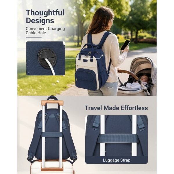 Kono 2in1 Nappy Changing Backpack With Changing Mat – Navy & Beige Kono 2in1 Nappy Changing Backpack With Changing Mat – Navy & Beige
