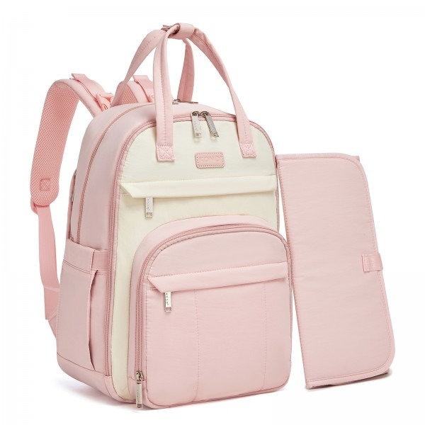 Kono 2in1 Nappy Changing Backpack With Changing Mat – Pink & Beige Kono 2in1 Nappy Changing Backpack With Changing Mat – Pink & Beige