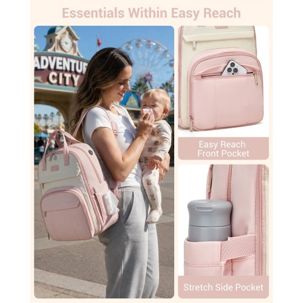 Kono 2in1 Nappy Changing Backpack With Changing Mat – Pink & Beige Kono 2in1 Nappy Changing Backpack With Changing Mat – Pink & Beige