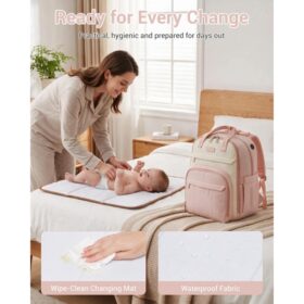 Kono 2in1 Nappy Changing Backpack With Changing Mat – Pink & Beige