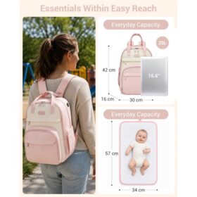 Kono 2in1 Nappy Changing Backpack With Changing Mat – Pink & Beige