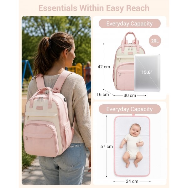Kono 2in1 Nappy Changing Backpack With Changing Mat – Pink & Beige Kono 2in1 Nappy Changing Backpack With Changing Mat – Pink & Beige