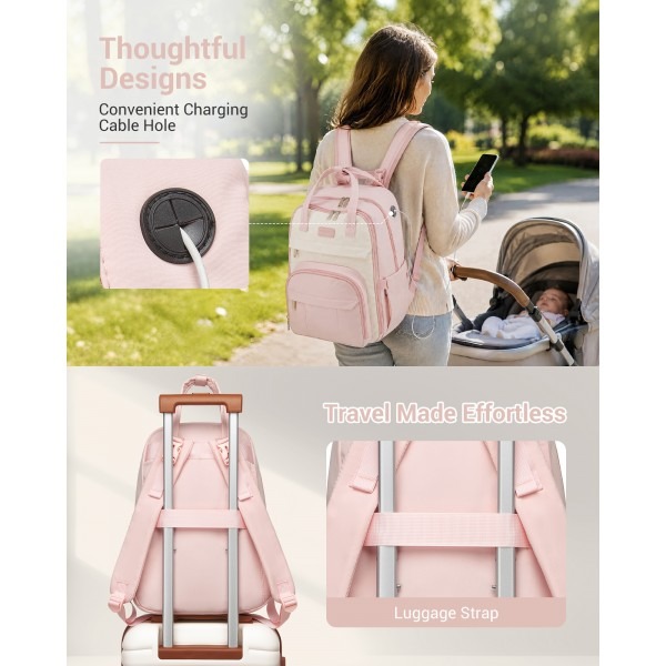 Kono 2in1 Nappy Changing Backpack With Changing Mat – Pink & Beige Kono 2in1 Nappy Changing Backpack With Changing Mat – Pink & Beige