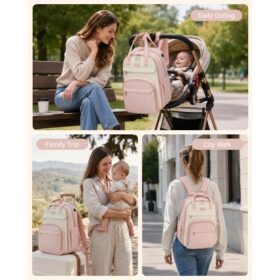 Kono 2in1 Nappy Changing Backpack With Changing Mat – Pink & Beige