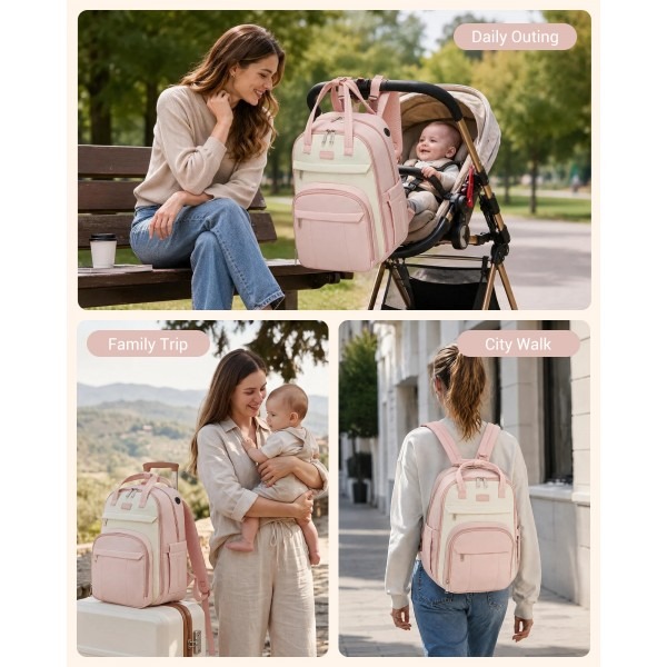 Kono 2in1 Nappy Changing Backpack With Changing Mat – Pink & Beige Kono 2in1 Nappy Changing Backpack With Changing Mat – Pink & Beige