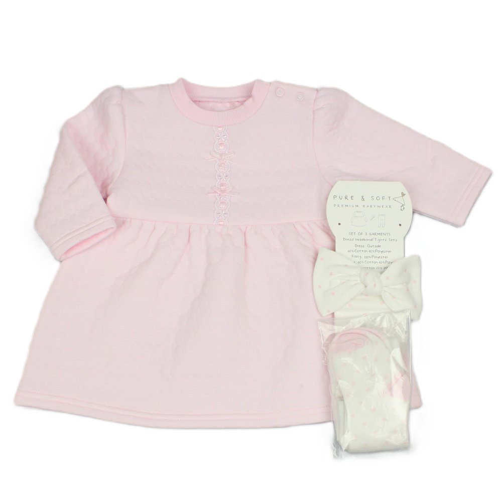 Baby Girls Quilted Dress, Tights & Headband Outfit Baby Girls Quilted Dress, Tights & Headband Outfit