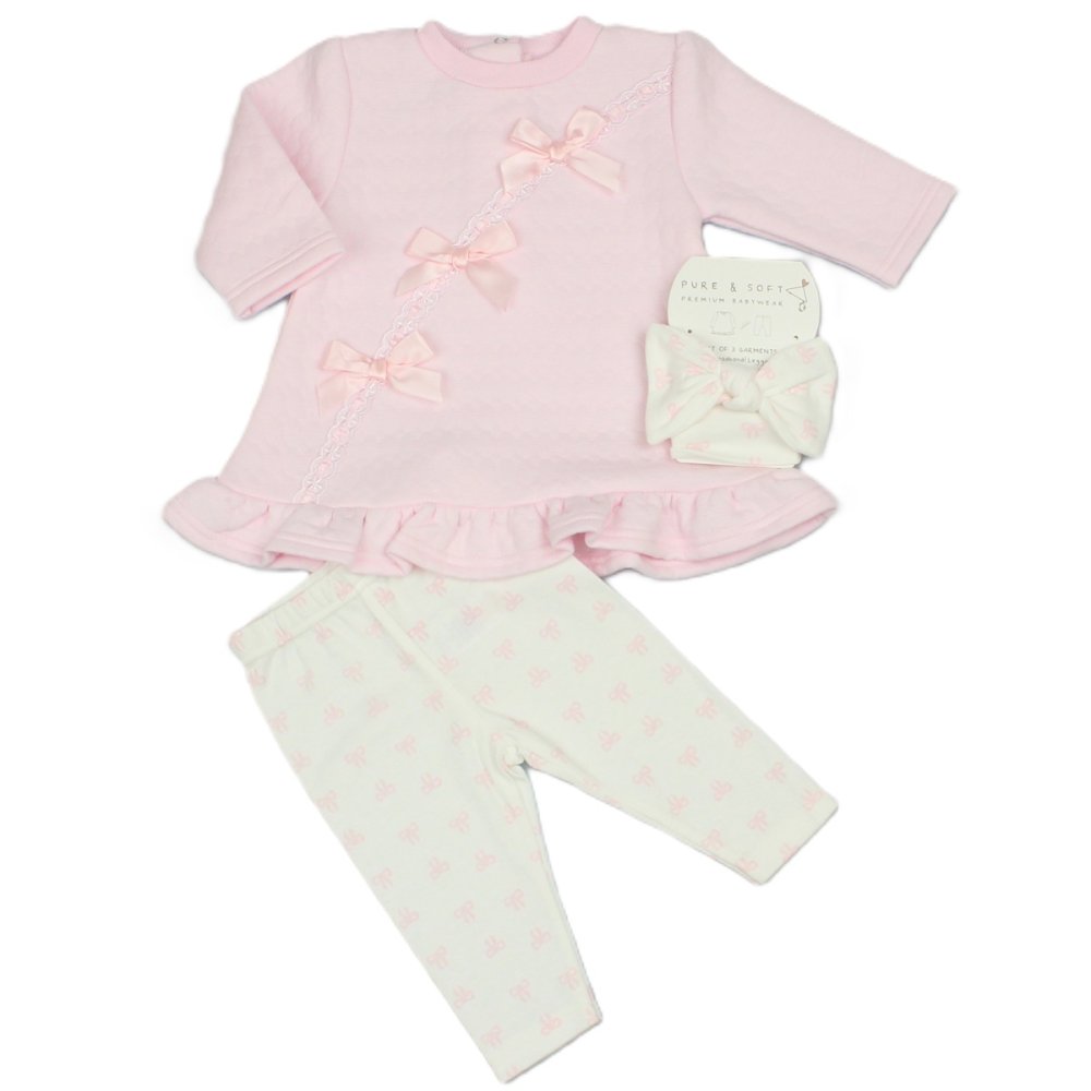 Baby Girls Quilted Dress, Legging & Headband Set Baby Girls Quilted Dress, Legging & Headband Set