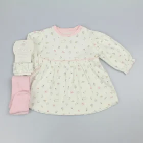 Baby Girls 3pc Waffle Dress/tights Set - Floral Woodland