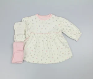 Baby Girls 3pc Waffle Dress/tights Set - Floral Woodland