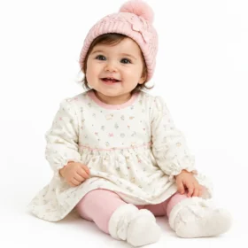 Baby Girls 3pc Waffle Dress/tights Set – Floral Woodland