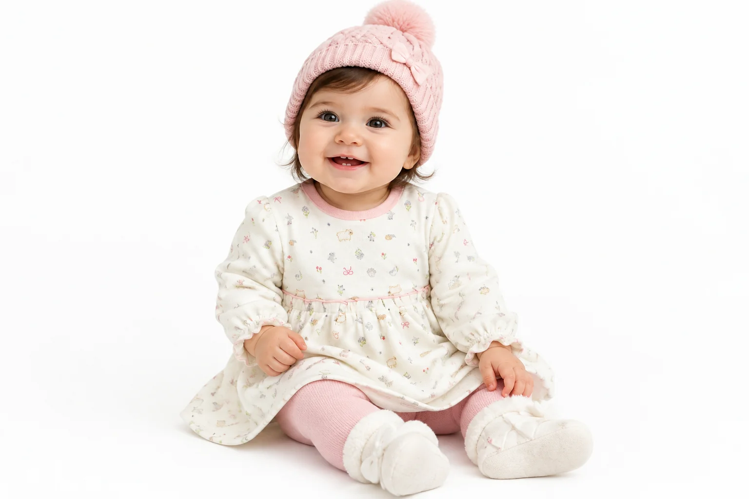 Baby Girls 3pc Waffle Dress/tights Set - Floral Woodland Baby Girls 3pc Waffle Dress/tights Set - Floral Woodland