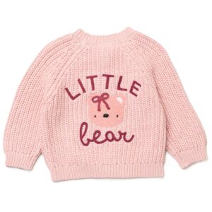 Baby Cotton Knit Cardigan With Embroidery- Little Bear
