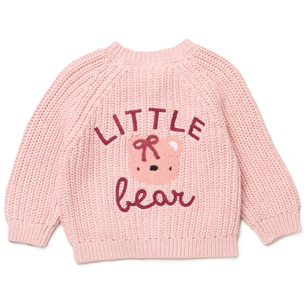 Baby Cotton Knit Cardigan With Embroidery- Little Bear Baby Cotton Knit Cardigan With Embroidery- Little Bear