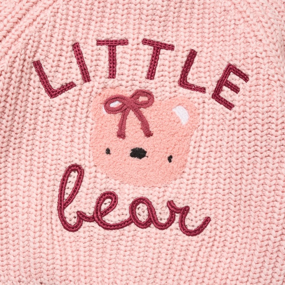 Baby Cotton Knit Cardigan With Embroidery- Little Bear Baby Cotton Knit Cardigan With Embroidery- Little Bear
