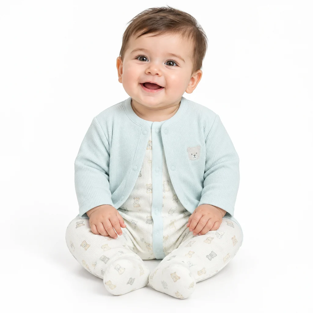 Baby Boys 3pc Waffle Jacket Romper Set - Tiny Teddies Baby Boys 3pc Waffle Jacket Romper Set - Tiny Teddies