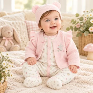 Baby Girls 3pc Waffle Jacket Set - Floral Woodland