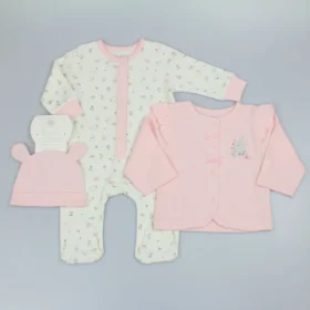 Baby Girls 3pc Waffle Jacket Set - Floral Woodland