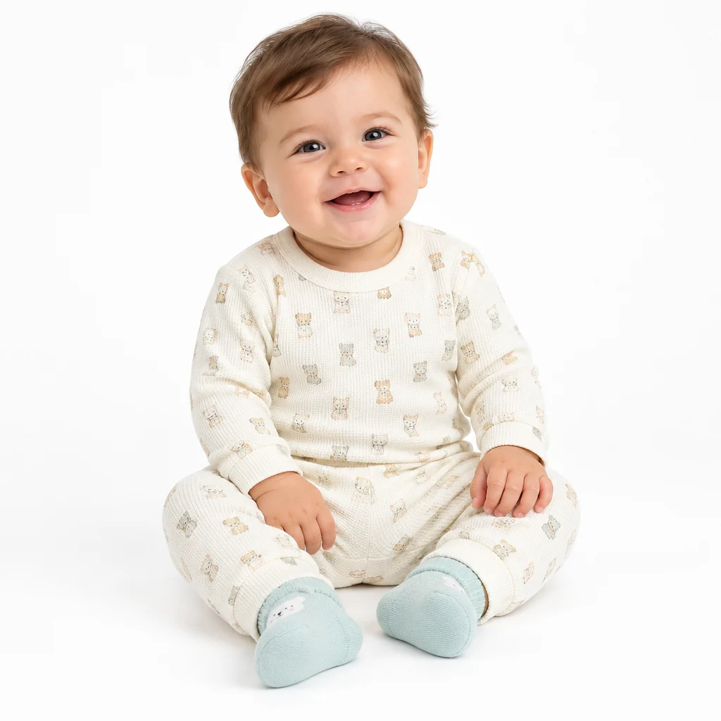 Baby Boys Waffle Fabric 4pc Set- Tiny Teddies Baby Boys Waffle Fabric 4pc Set- Tiny Teddies