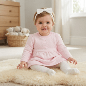 Baby Girls Quilted Dress, Tights & Headband Outfit