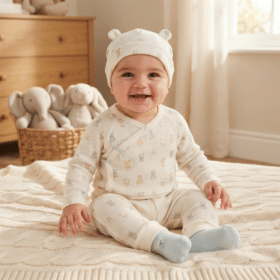 Baby Boys Waffle Fabric 4pc Set- Tiny Teddies