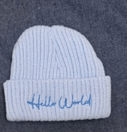 Newborn Beanie – Hello World- Blue/blue Writing
