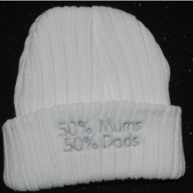 50% Mums 50% Dads Beanie Hat- Newborn White