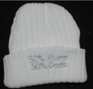 50% Mums 50% Dads Beanie Hat- Newborn White