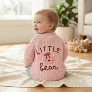 Baby Cotton Knit Cardigan With Embroidery- Little Bear