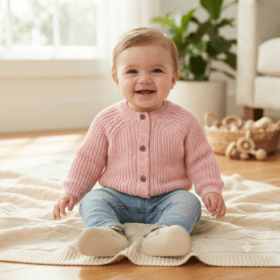 Baby Cotton Knit Cardigan With Embroidery- Little Bear