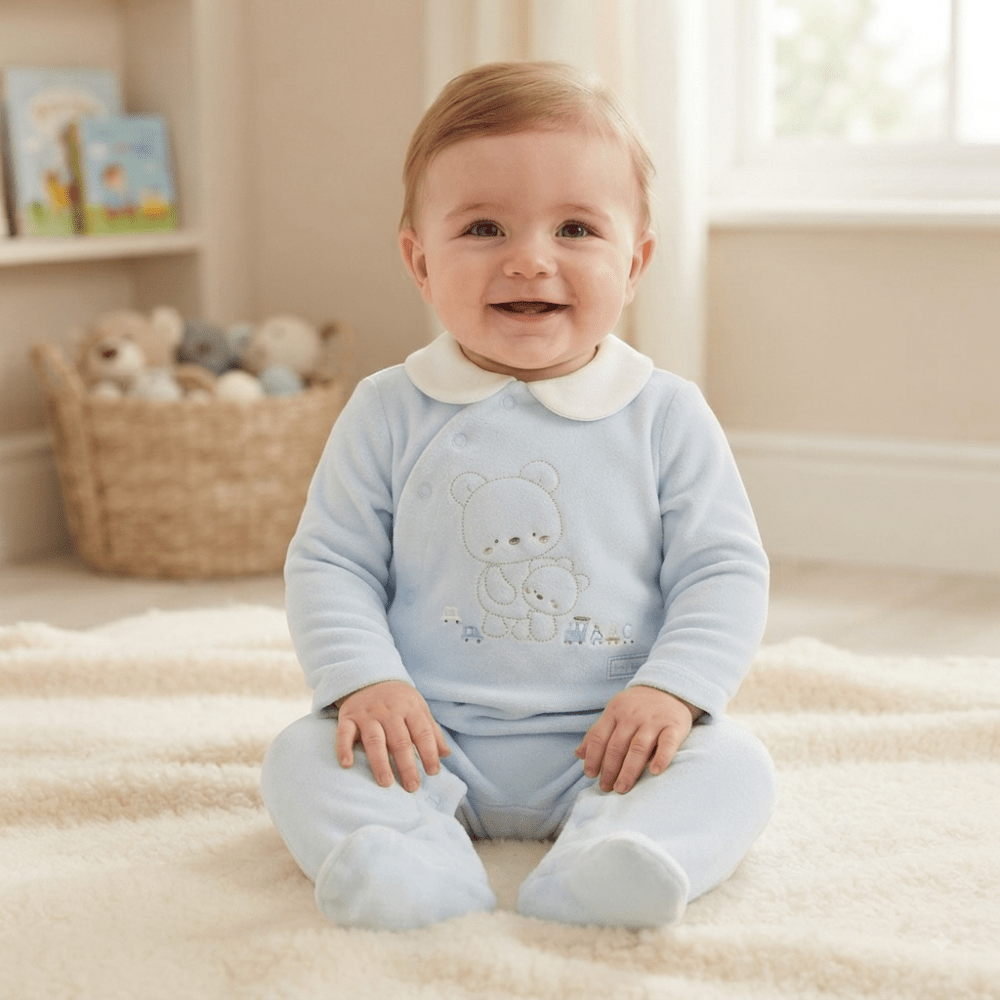 Baby Boys Embossed Velour All In One Baby Boys Embossed Velour All In One